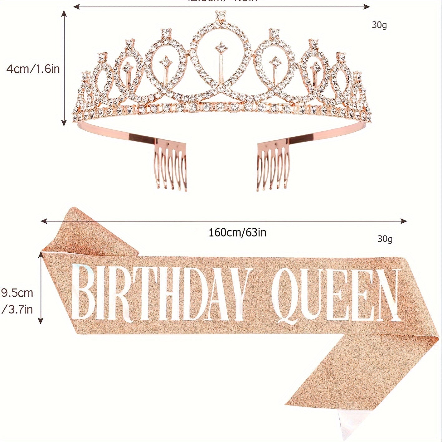 Girls Rhinestone Princess Tiara and Birthday Queen Sash Set for Party Decorations