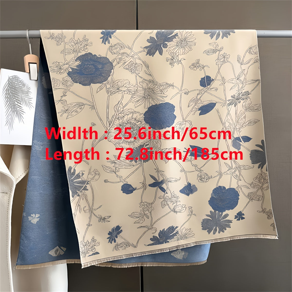 Women’s Warm Imitation Cashmere Scarf with Plant Print for Winter