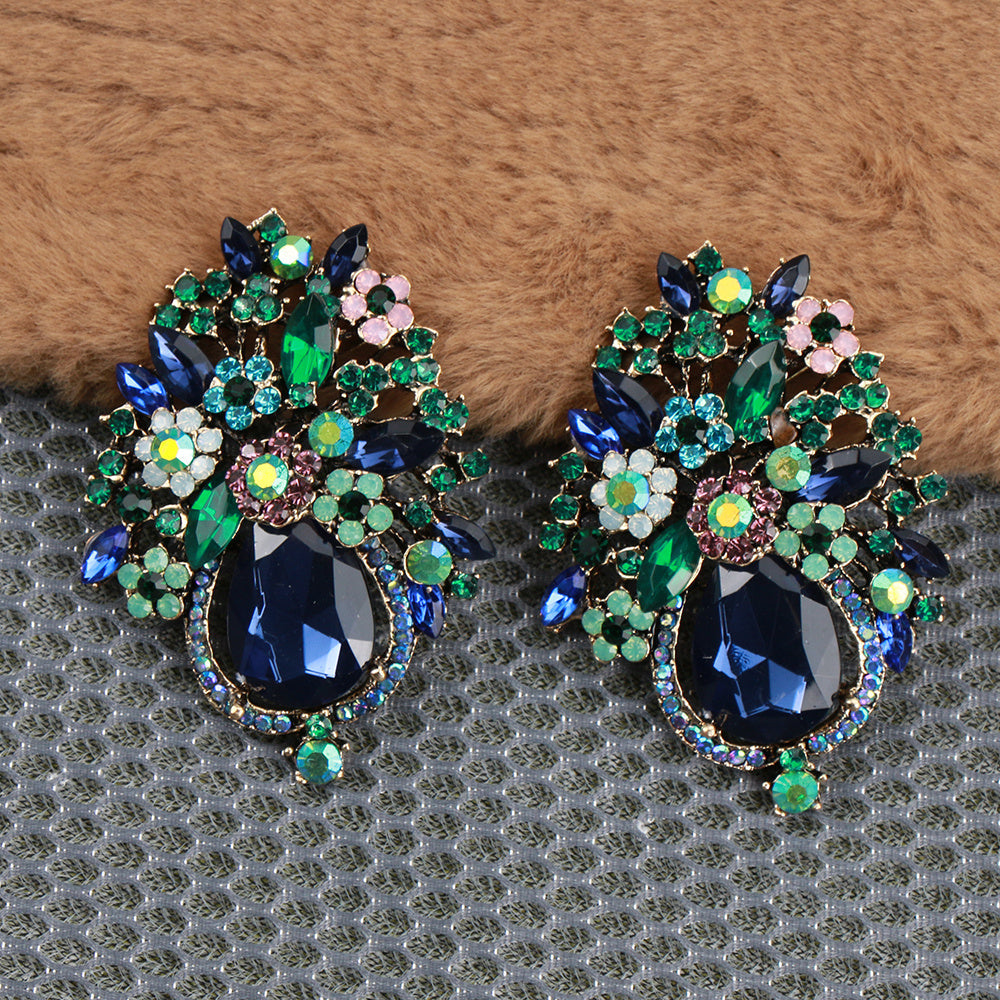 Vintage Flower Brooches Set of 2 Rhinestone Enamel Irregular Shape Jewelry for Dresses and Sweaters