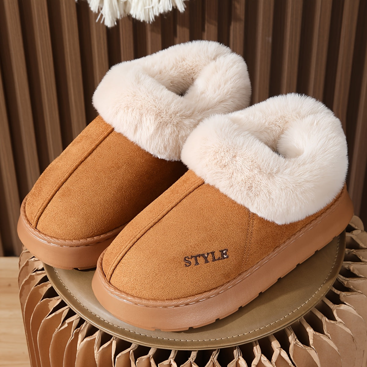 Women's Winter Warm Slip-On Slippers Casual Round Toe House Shoes
