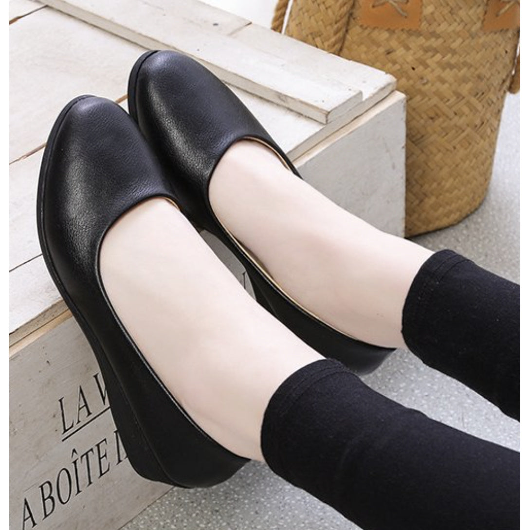 Zapatos de ballet negros para mujer sin cordones, con punta redonda, para todas las estaciones