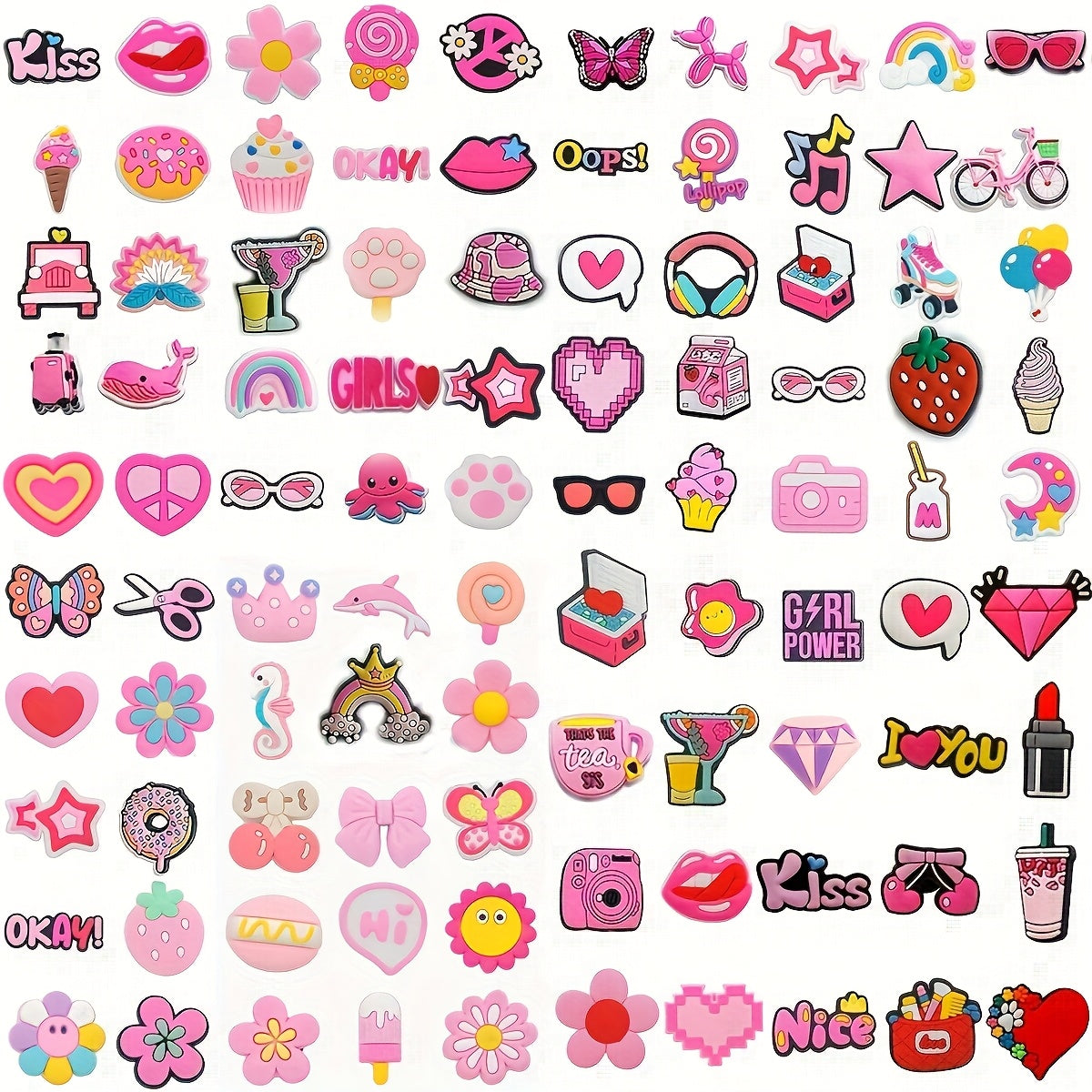 Pink PVC Shoe Decorations for Girls, DIY Craft Accessories, 20/30/50 pcs