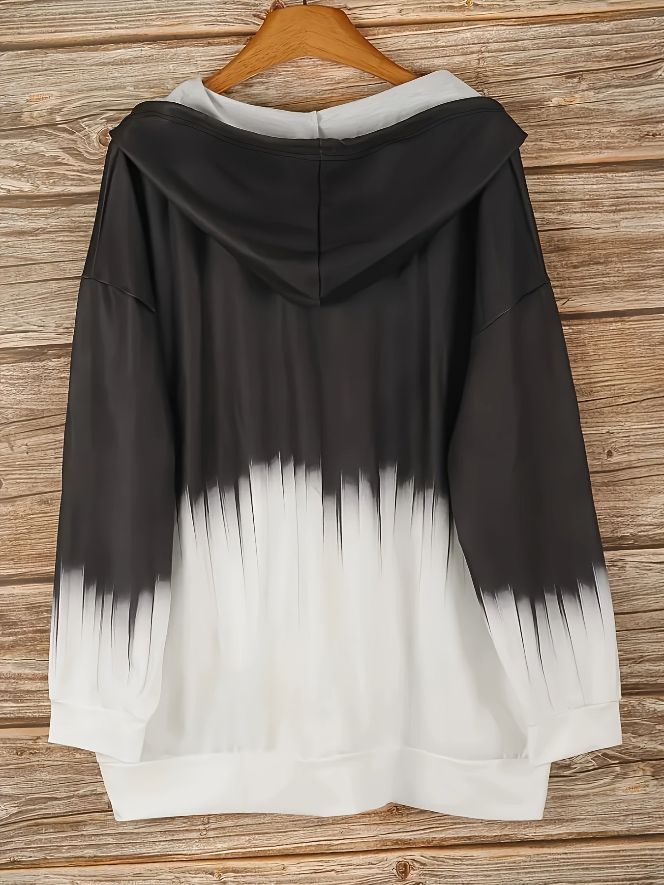 Women's Plus Size Hoodie Zip-Up Jacket Black to White Ombre Outerwear