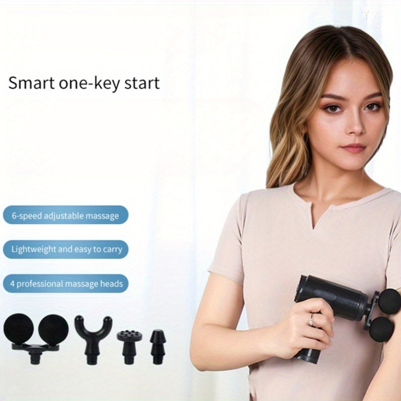 Mini Electric Massager with LCD Display 4 Heads 6 Speeds Rechargeable Battery