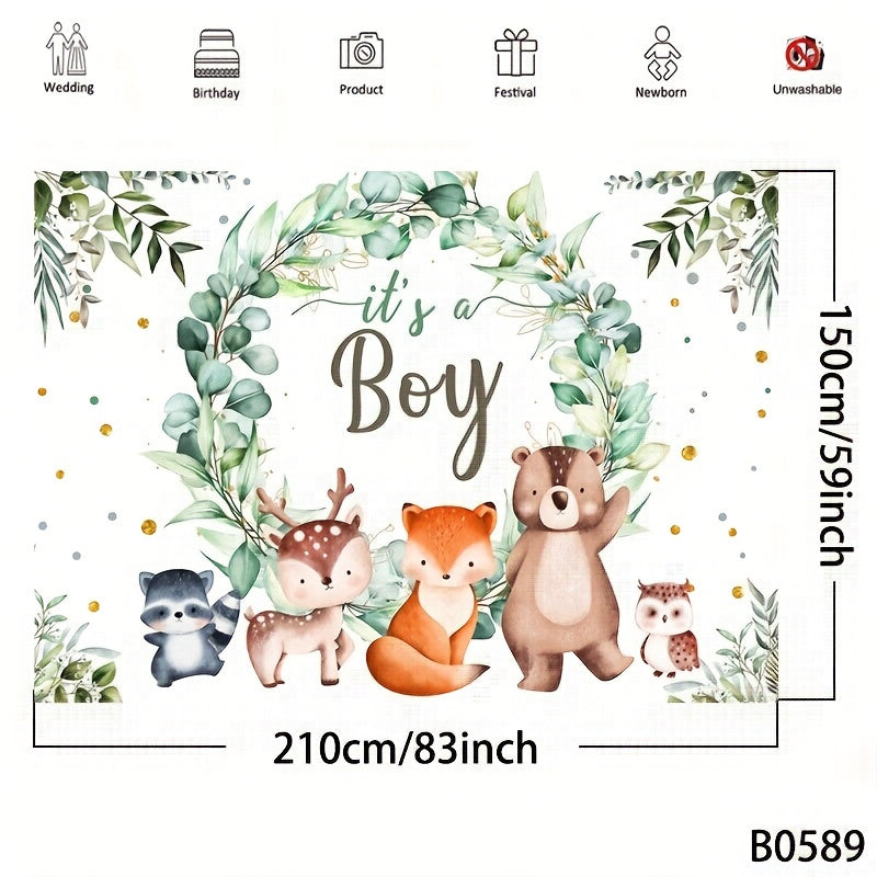 Baby Shower Background for Boy with Green Garland Fox and Wild Animals