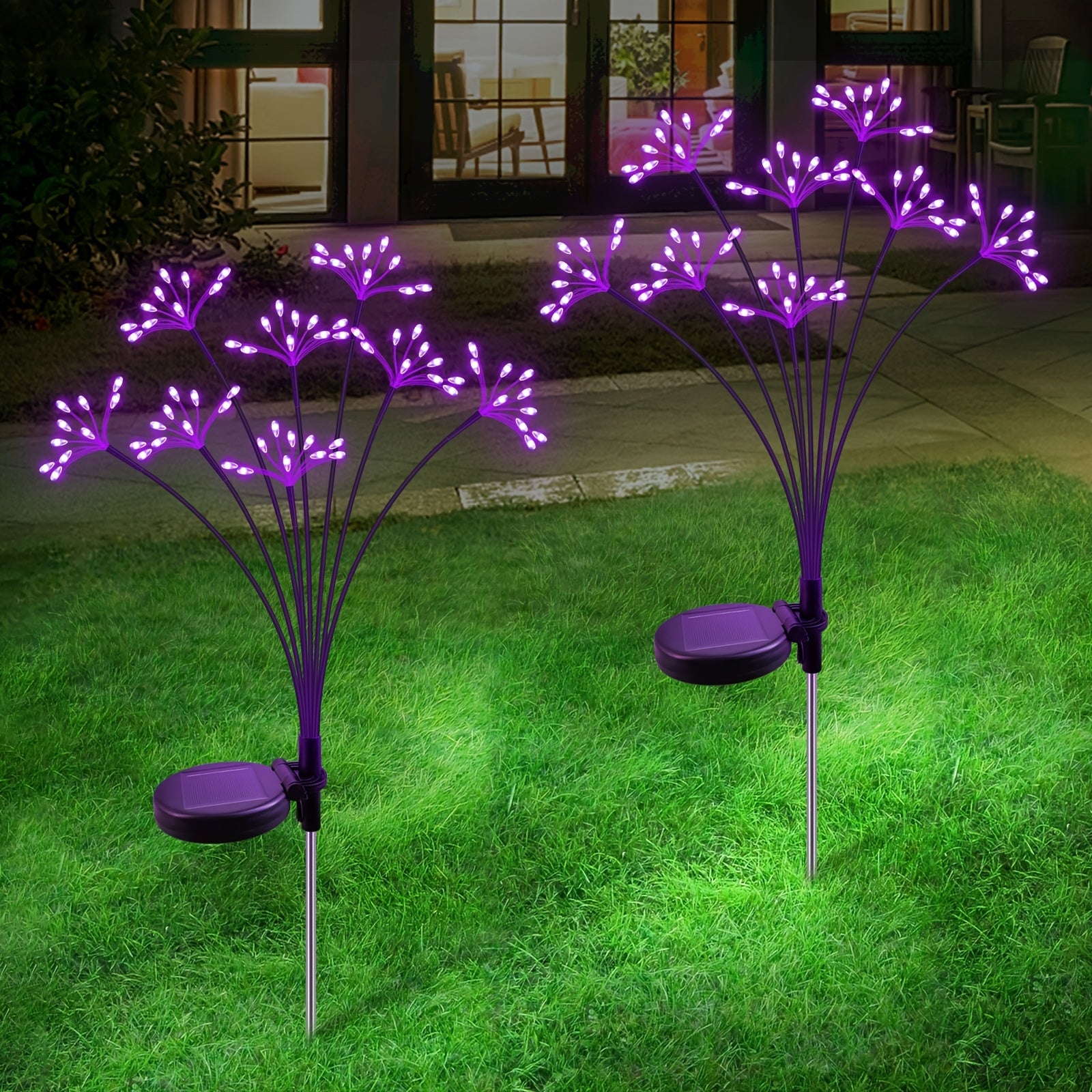 2-Pack Solar Garden Lights with Starburst Fireworks Design 160 LEDs Pathway Outdoor Waterproof