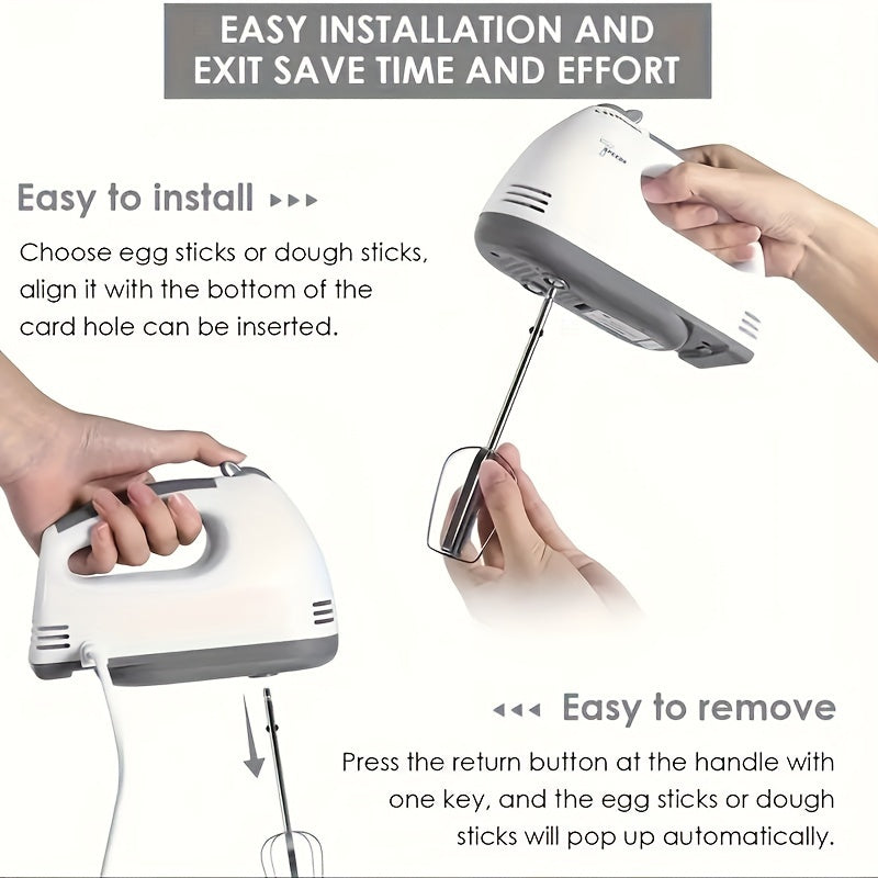 Electric Mixer 7-Speed Stainless Steel Beaters White Baking Whisk