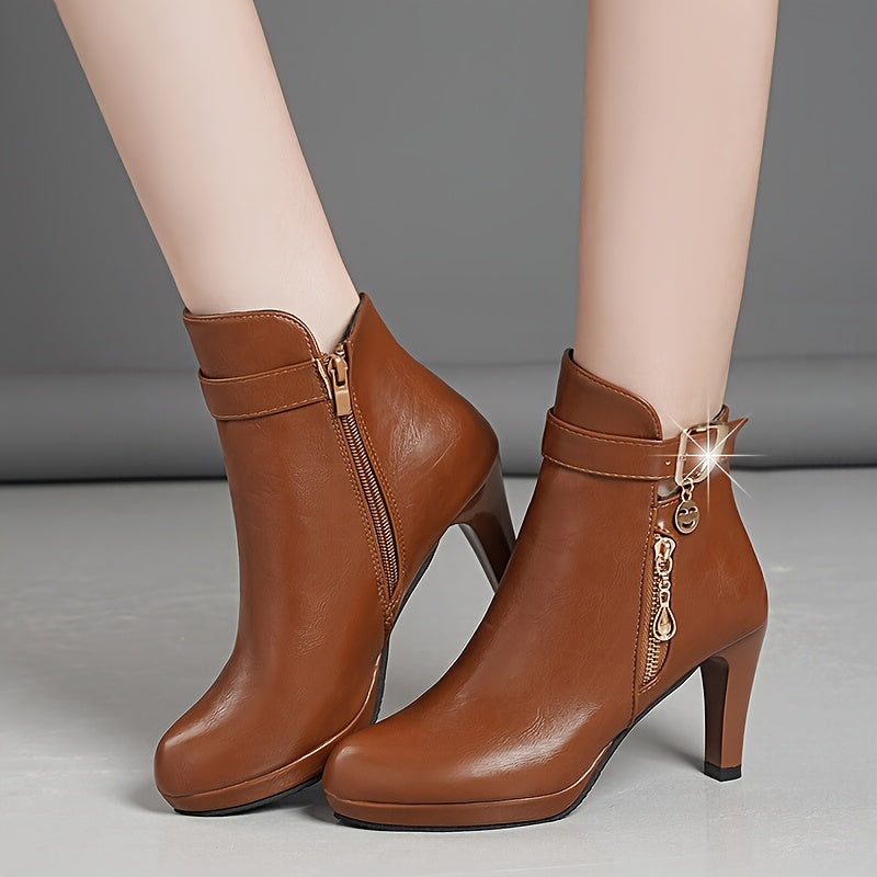 Women's Faux Leather Platform Stiletto Ankle Boots with Zipper Black Stylish