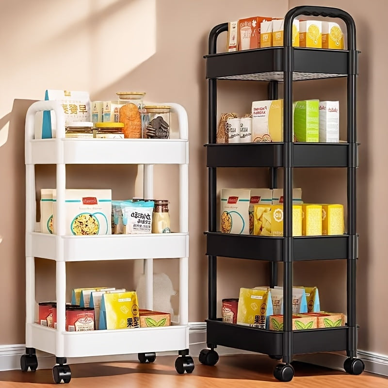 Rolling Plastic Utility Cart with Wheels, Multi-Tier Storage for Office Kitchen Living Room