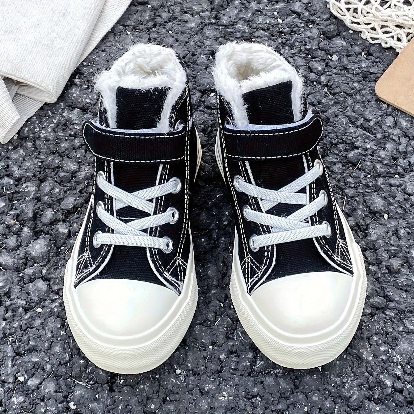 Детские зимние кроссовки из холста для мальчиков и девочек, высокие, с нескользящей подошвой, плюшевой подкладкой