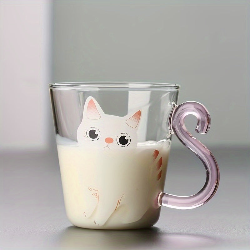 8.8oz Cat Glass Mug Heat Cold Resistant Reusable Animal Print Coffee Tea Cup