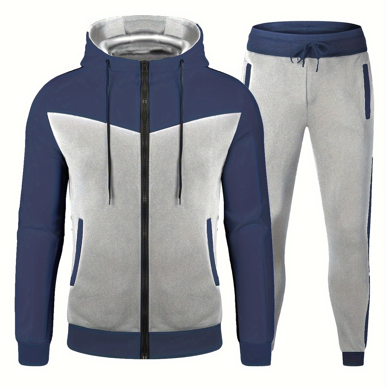 Men's Color Block Two-Piece Suit Hoodie Zipper Casual Breathable Spring Autumn