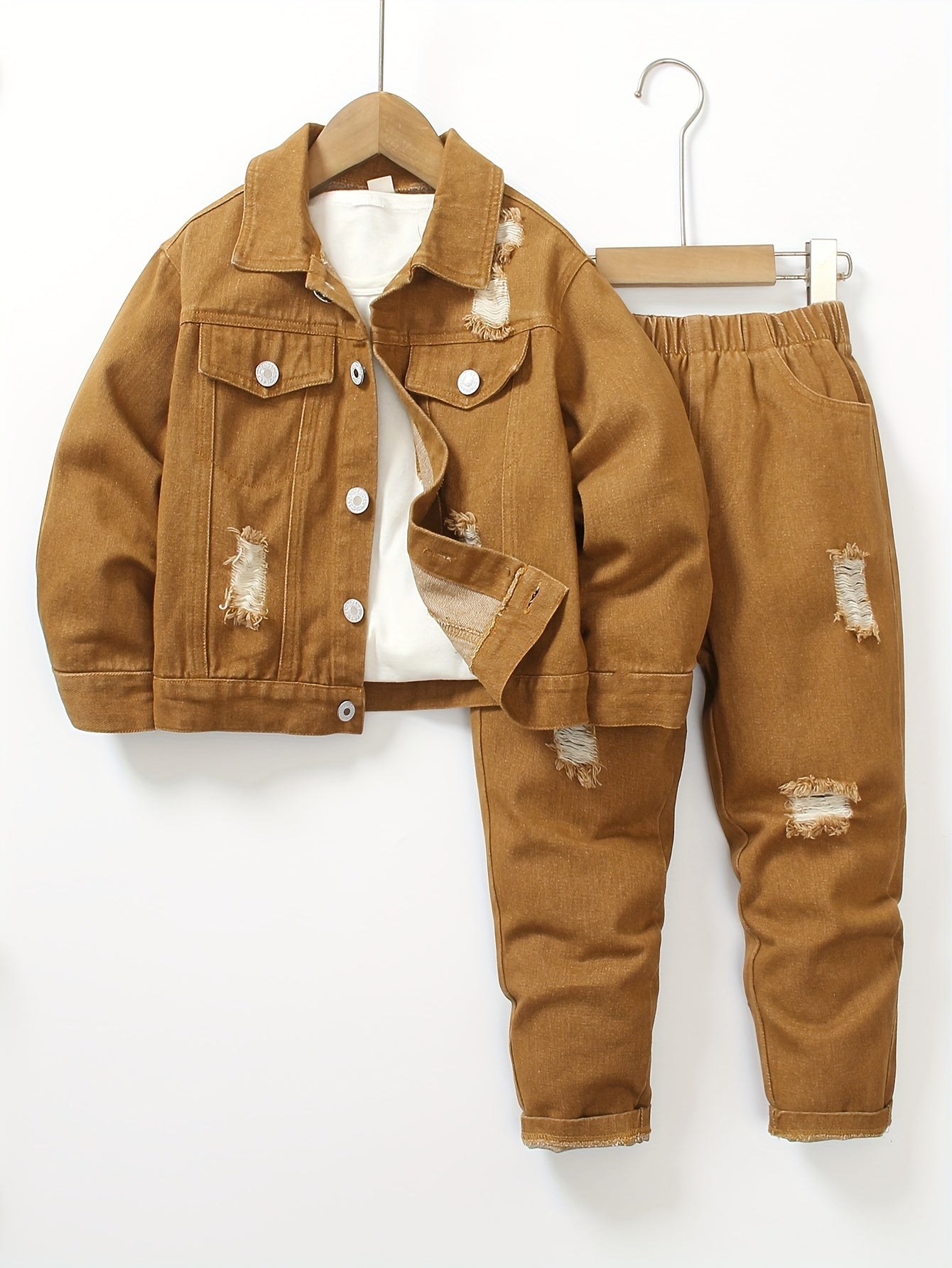 Denim Long-Sleeved Suit for Men and Children with Elastic Waist for Spring and Autumn