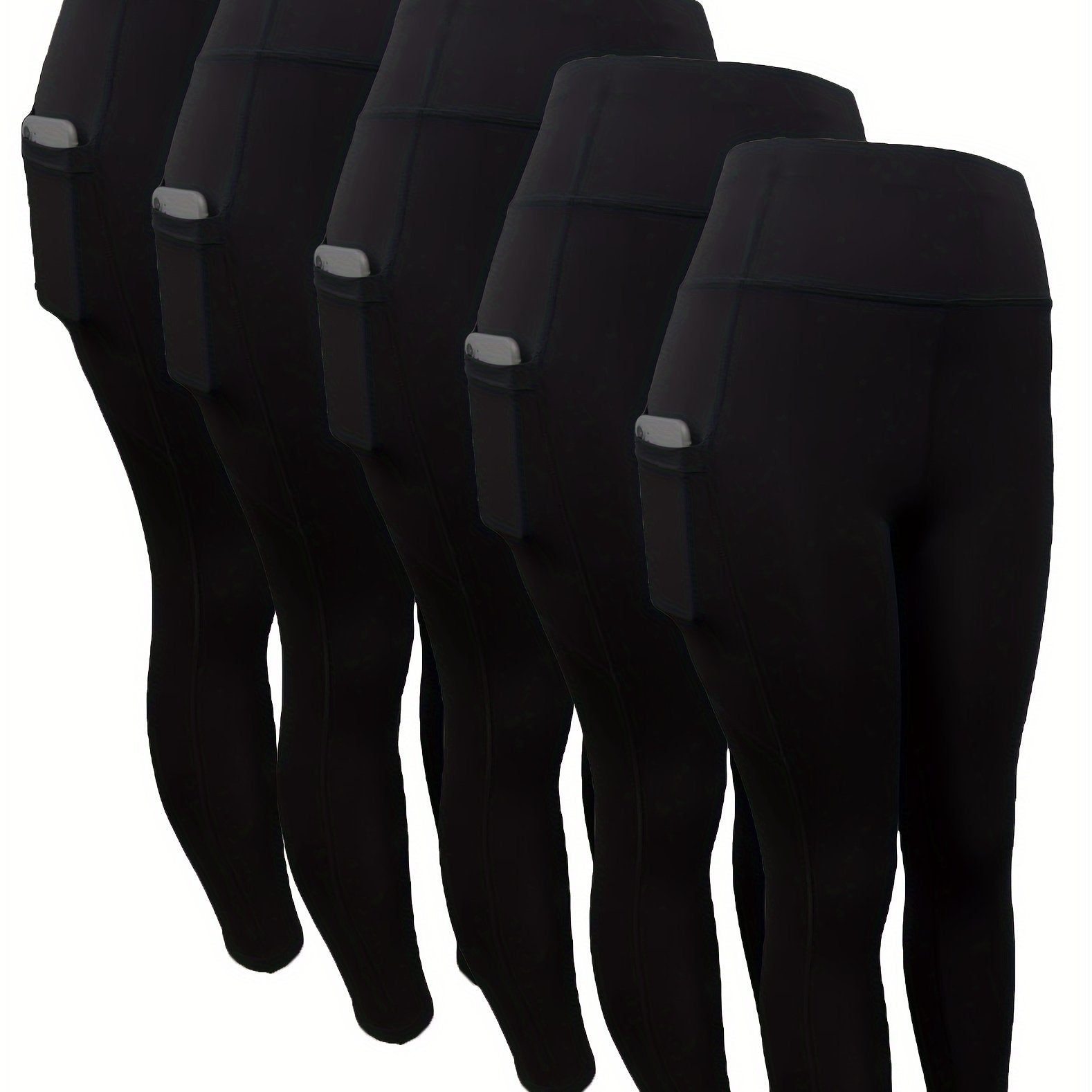 Set of 5 High-Waisted Women's Leggings with Pockets for Running and Casual Wear