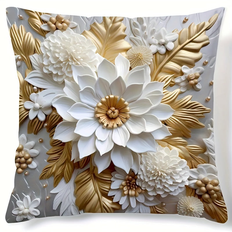 3D Floral Print Pillow Cover Machine Washable Zip Closure Polyester for Living Room Bedroom