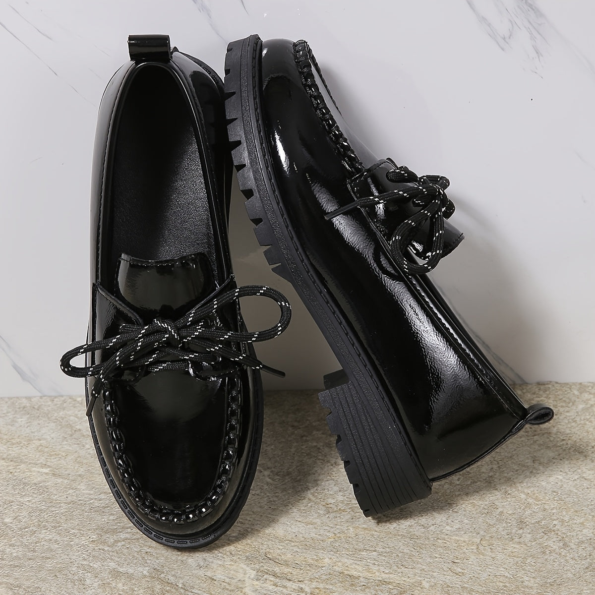 Women's White Loafers with Black Accents Casual Slip-On Platform Shoes