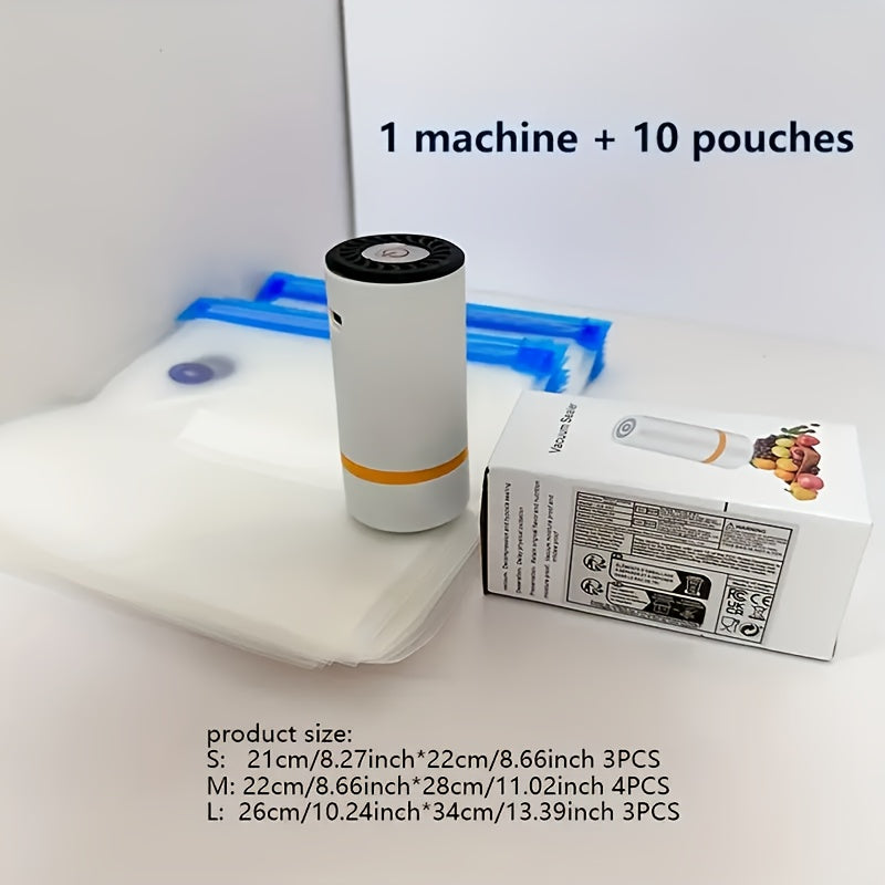 Portable Vacuum Sealer with USB Charging and Includes Three Sizes of Vacuum Bags for Food Storage