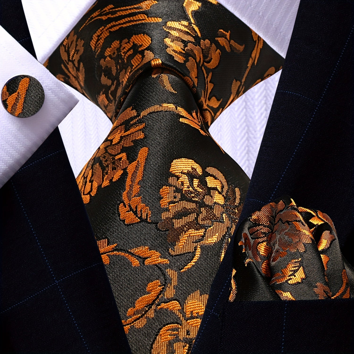 Men's Necktie Pocket Square Cufflinks Set for Wedding Business Party