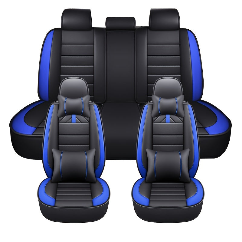 Funda de asiento para coche de cuero sintético para todas las estaciones, cobertura completa para asiento, compatible con coches de cinco plazas