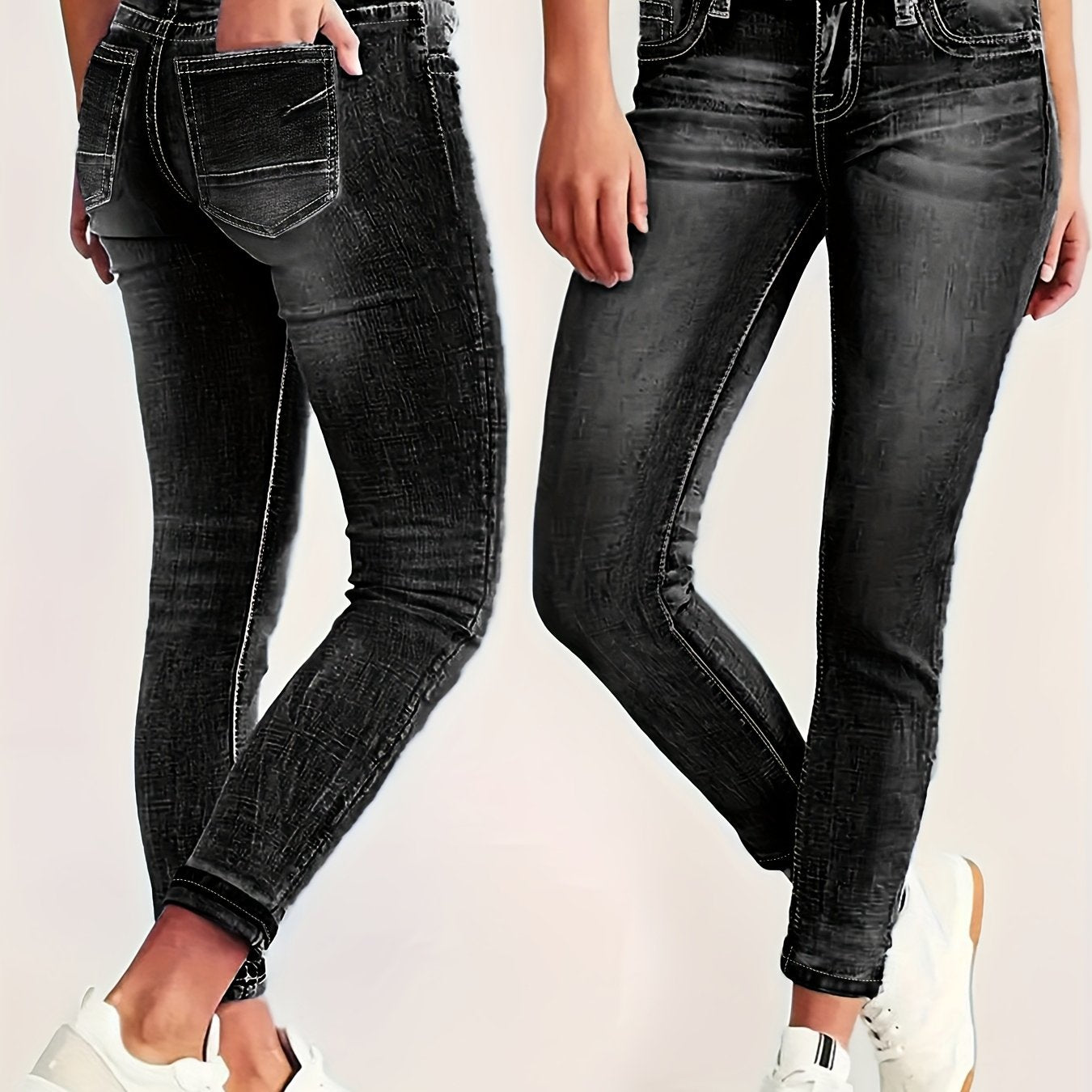 Plus o'lchamli ayollar uchun yuqori belli elastik denim jinsi ko'k vintage buzilgan