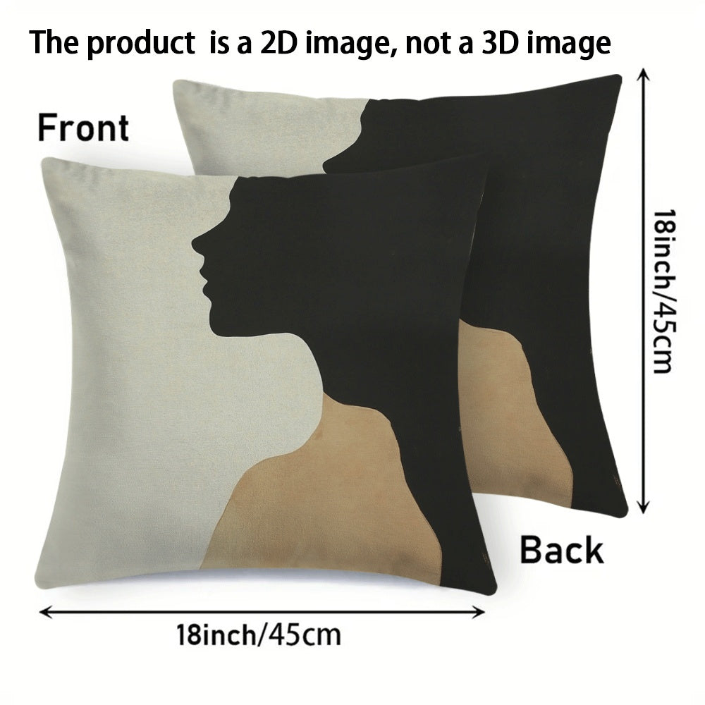 Set of 2 Abstract Face Silhouette Pillow Cases 45.72cm Flannel Zipper Machine Washable