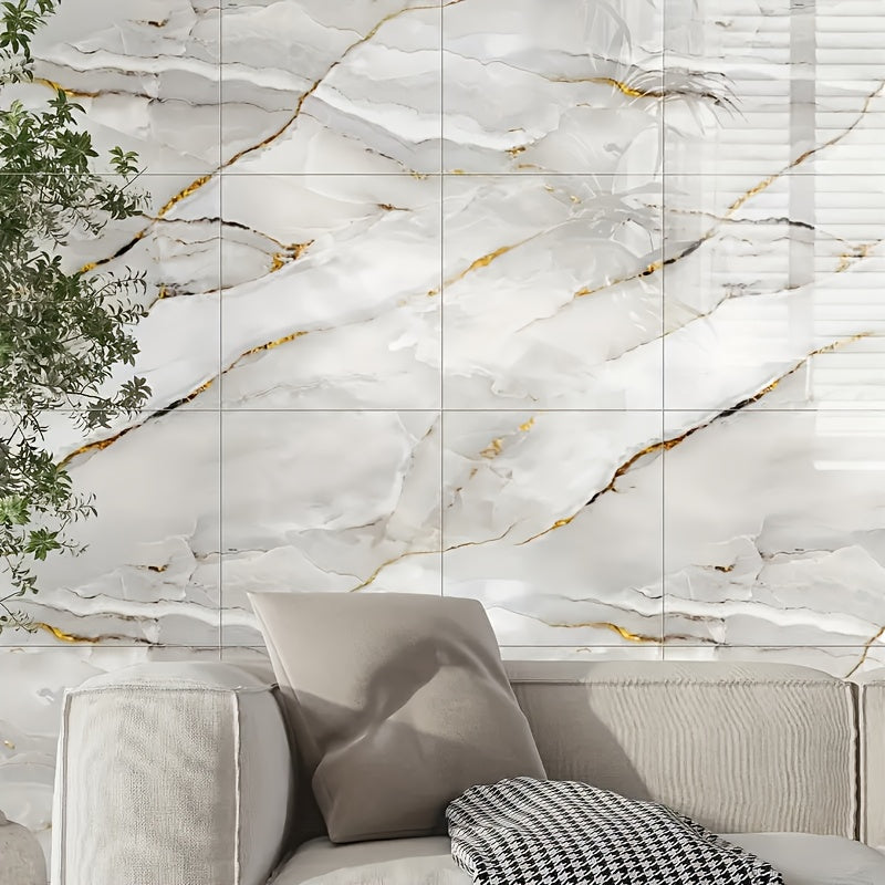 Adhesivos de pared de vinilo de mármol boho cuadrado reutilizables y lavables, PVC de alto brillo para cocina y baño