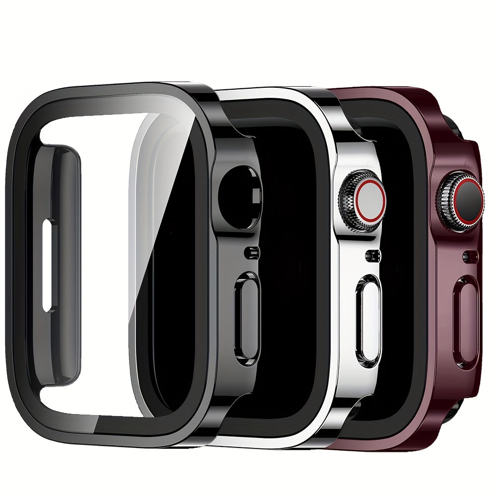 3-Piece Full Coverage PC Protective Case Set for Apple Watch with Built-in Glass Screen Protector 40mm-49mm
