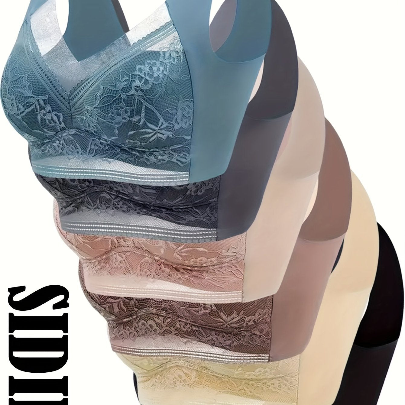 6 ta ayollar uchun nafis dantel push-up brasslar to'plami, to'liq qoplama va simsiz, mashinada yuvish mumkin