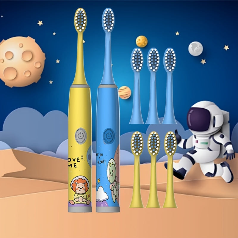 Bolalar uchun elektr tish cho'tkasi 2 dona yumshoq cho'tka, multfilm kosmik mavzu, sovg'a