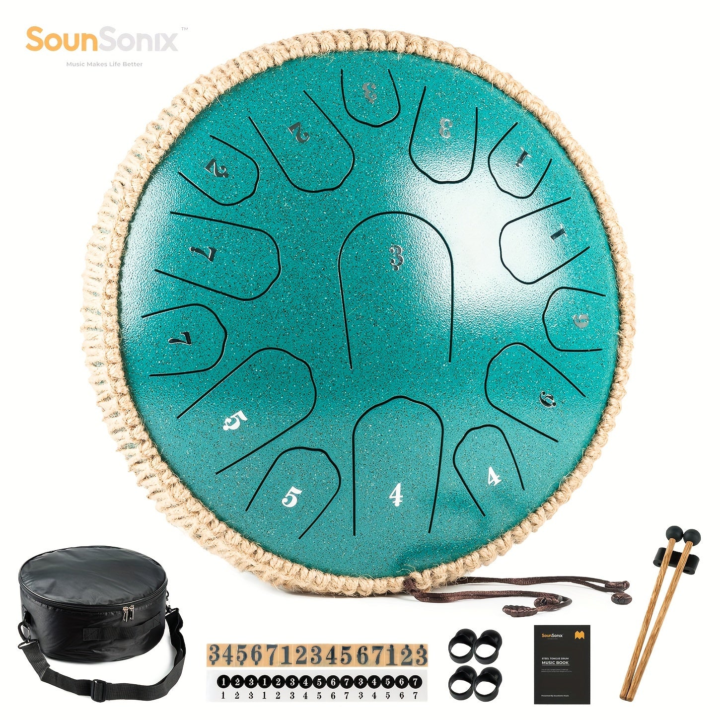 Steel Tongue Drum 33cm 15 Notes D Major Hand Pan with Mallets and Carry Bag