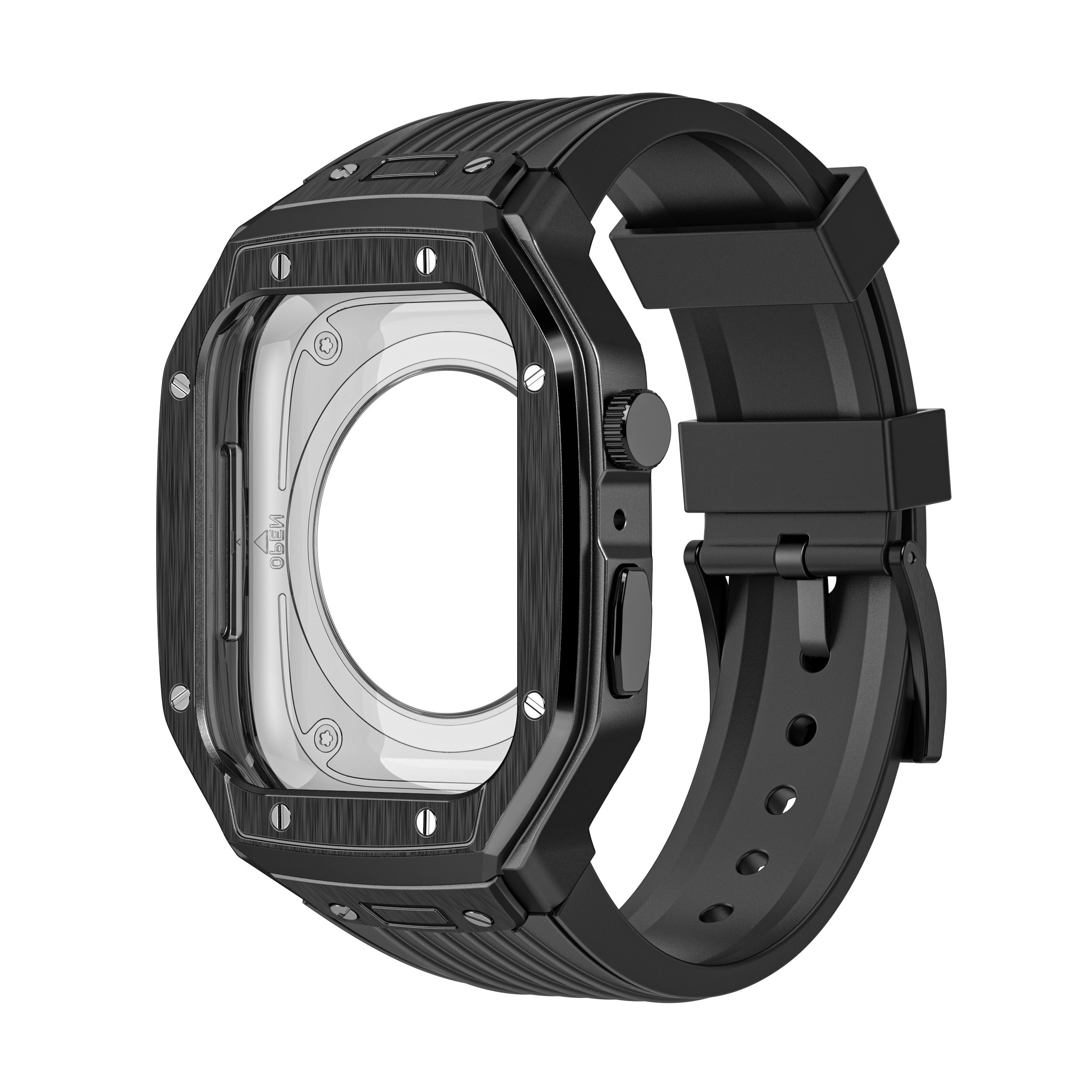 TPU Watch Band with Case for IWatch Series 9/8/7/6/5/4 45mm Rugged Strap with Metal Bumper Cover