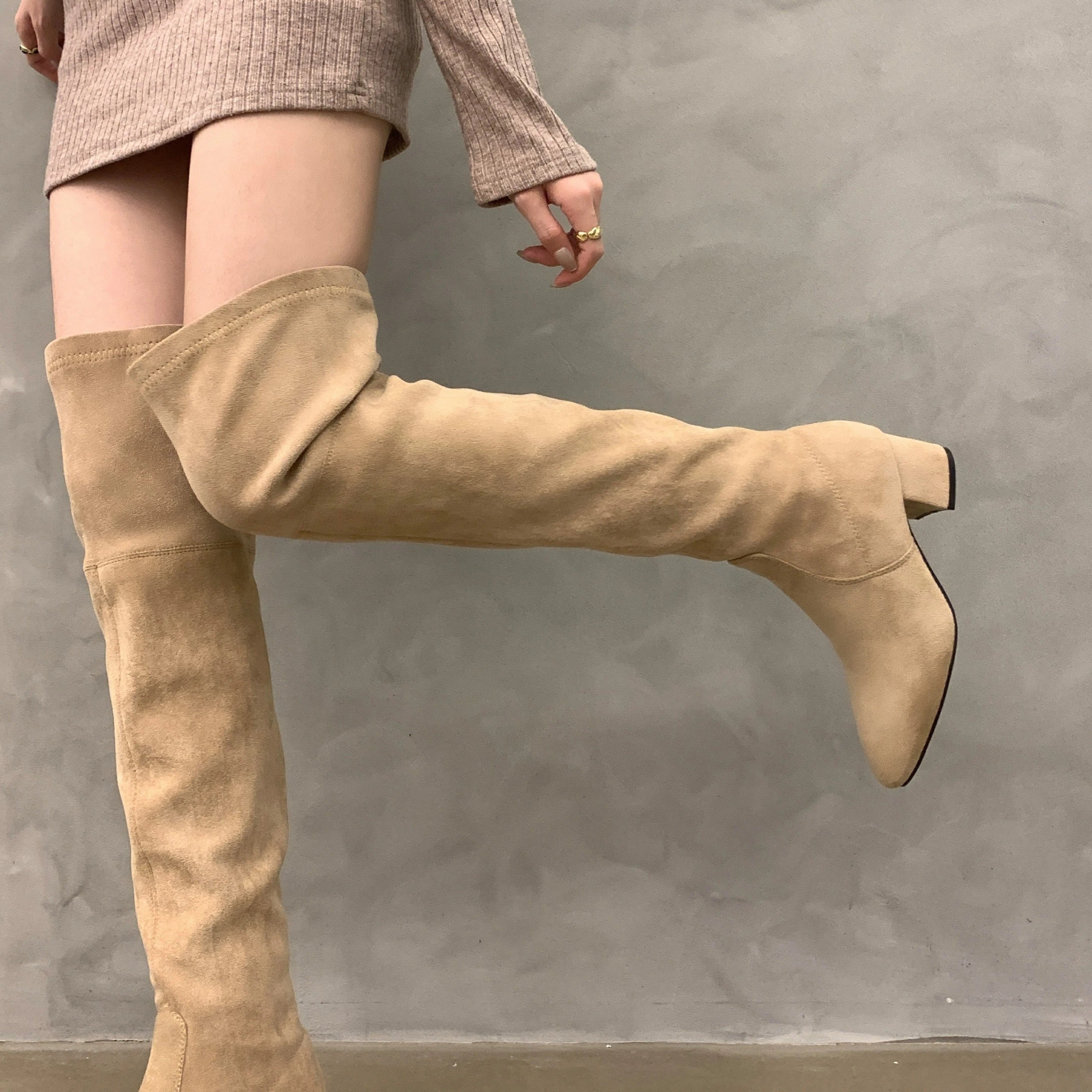 Women's Solid Color Chunky Heel Over The Knee Boots Dress Shoes