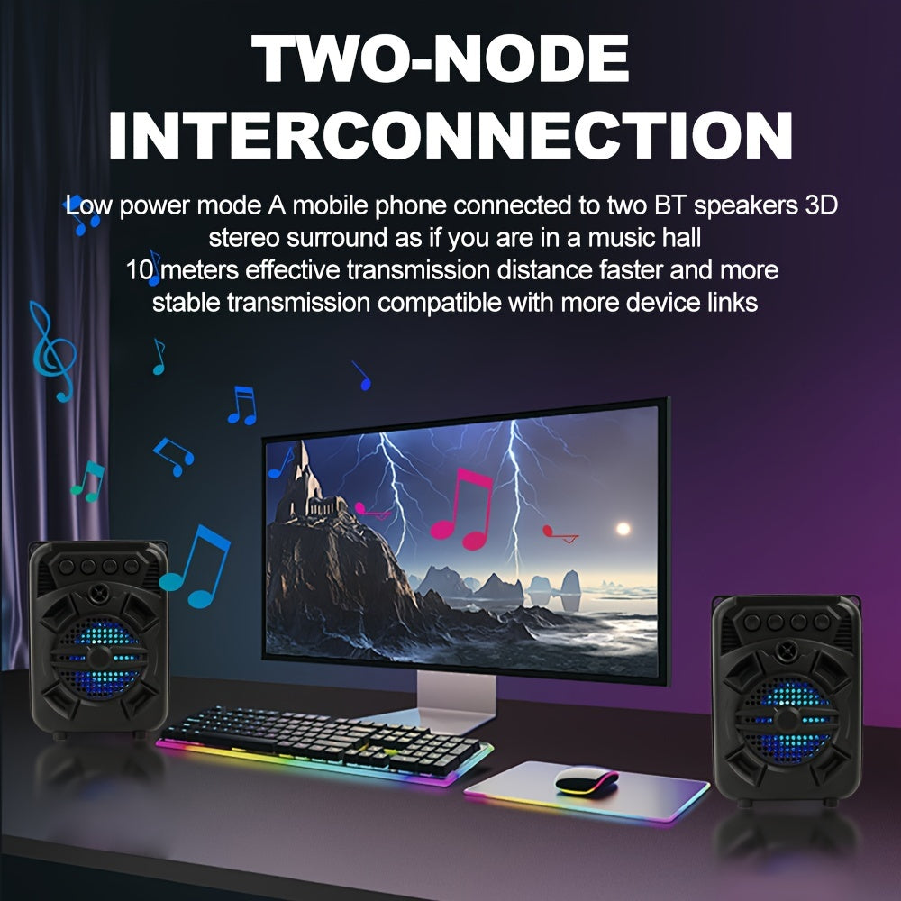 Portable Bluetooth Speaker with RGB Lights 5W Wireless USB Rechargeable for Smartphones and Tablets