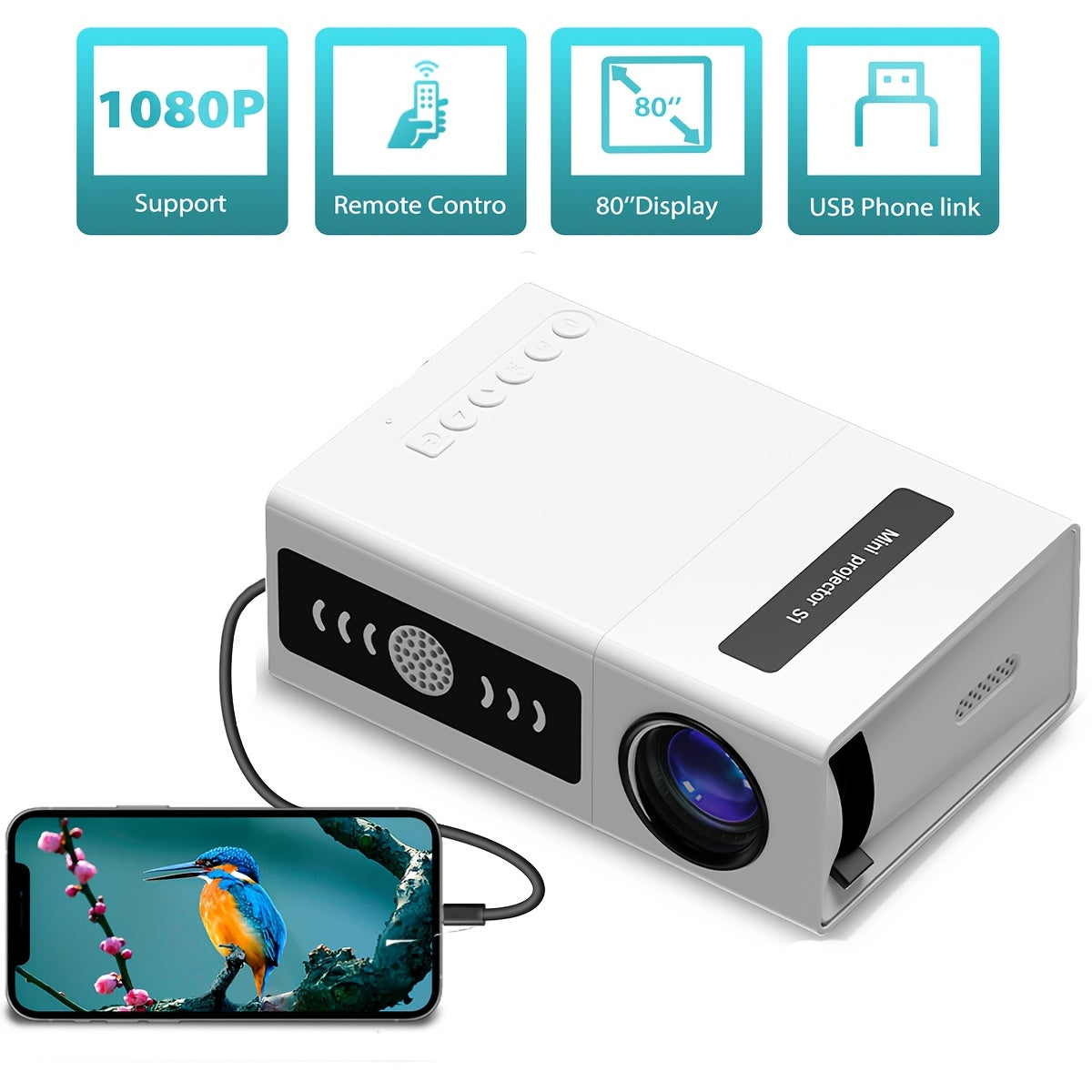 Домашний кинотеатр Проектор Поддержка 1080P Компактный Портативный Смартфон USB AV SD