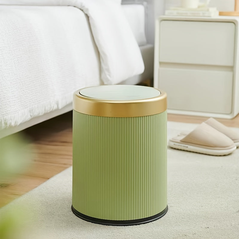 Cylindrical Plastic Trash Can with Manual Lift Lid for Kitchen Bedroom Living Room