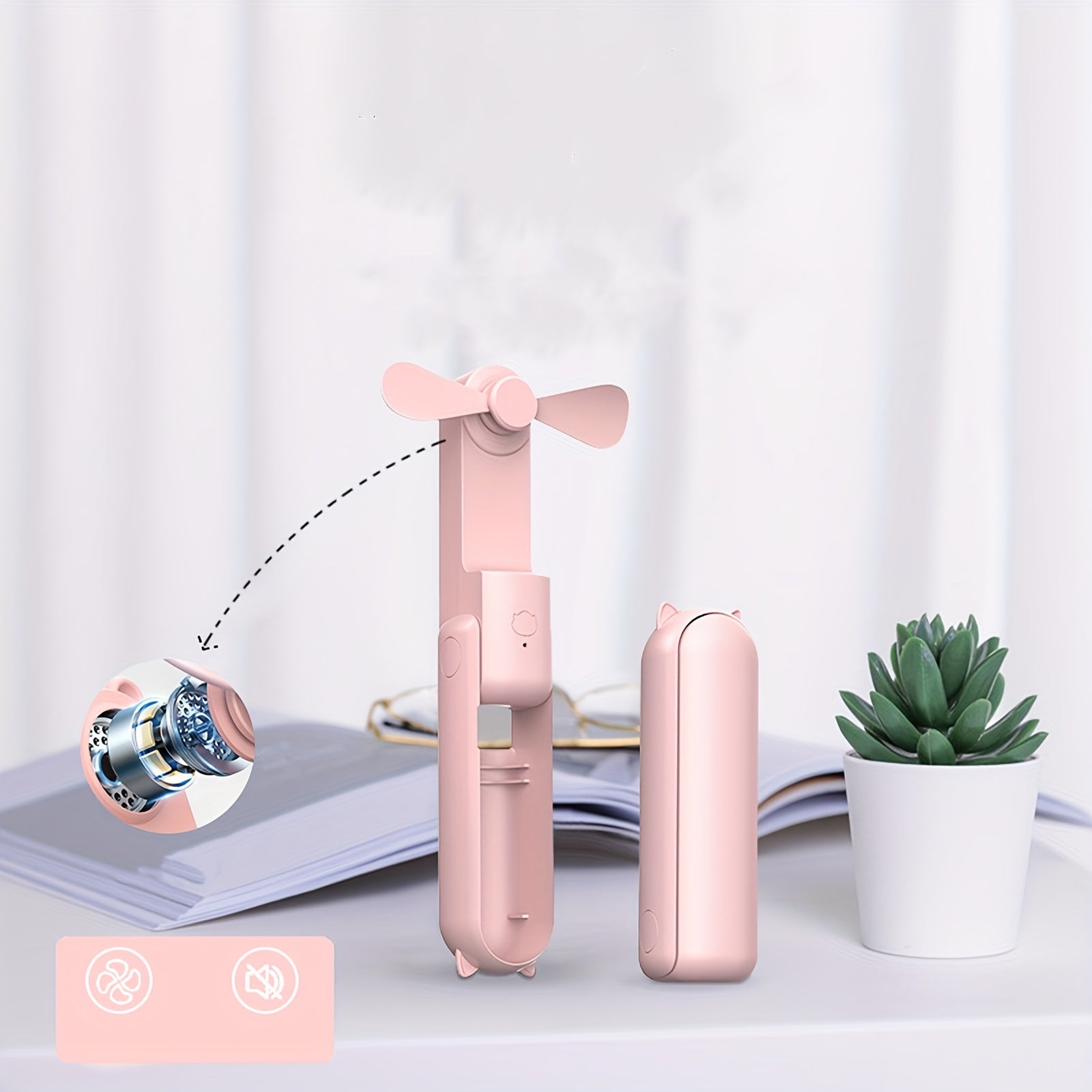 Portable Foldable Quiet Desk Fan with Power Bank USB Rechargeable 1200mAh