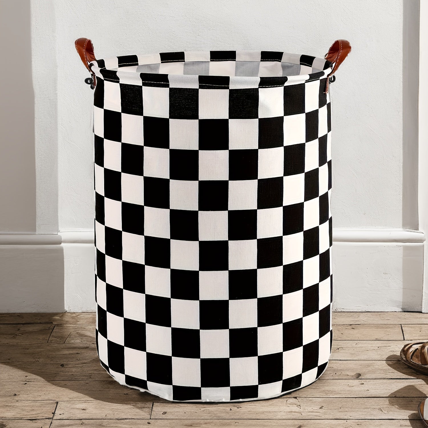 Canvas Fabric Collapsible Laundry Basket for Toys Clothes and Storage with Racing Flag Design