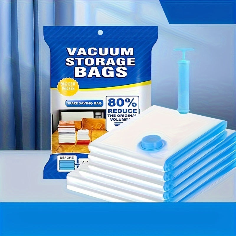 Set of 8 Large Vacuum Storage Bags with Manual Pump for Clothing and Luggage