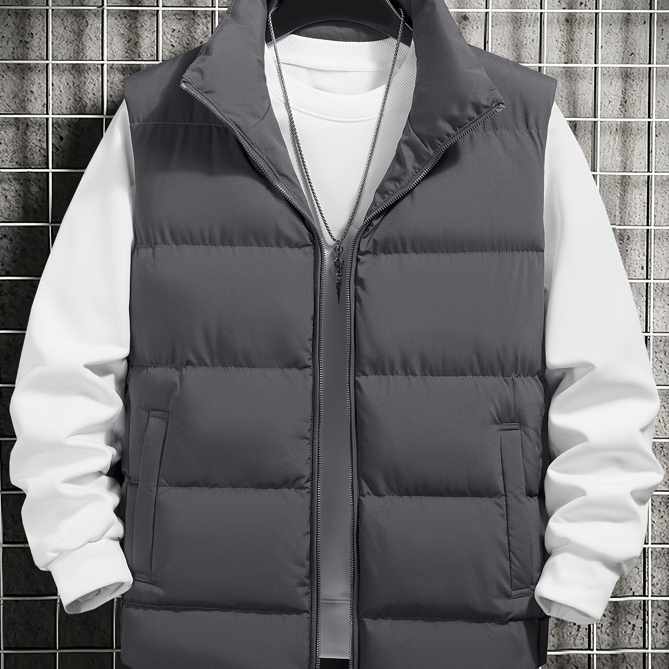 Men's Casual Stand Collar Vest Polyester Woven Sleeveless Fall Winter Outerwear