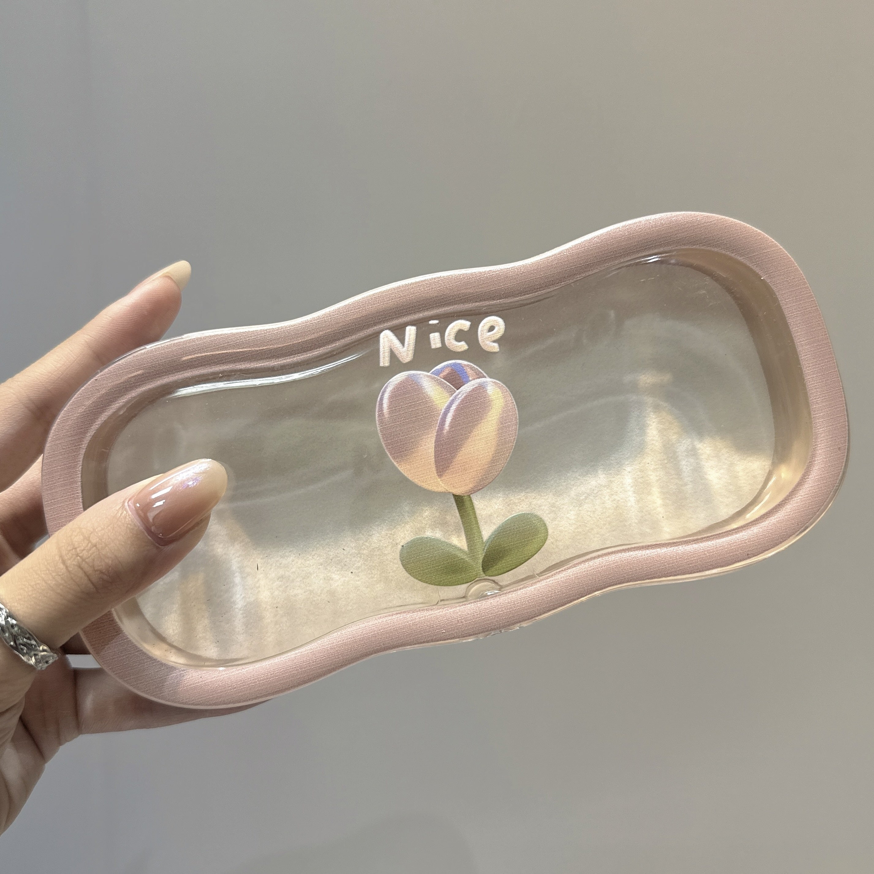 Clear Tulip Pattern Glasses Case Tough Plastic Eyewear Storage