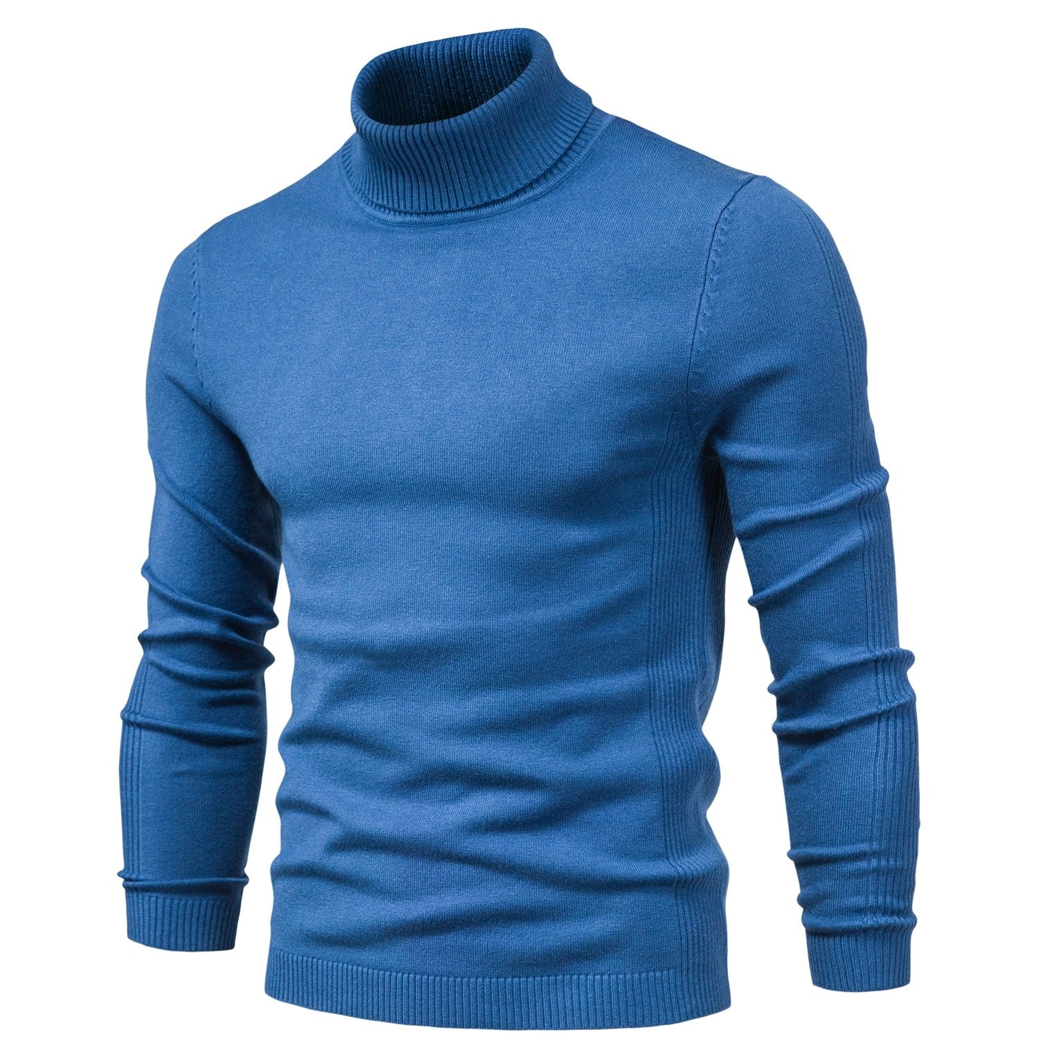 Suéter de cuello alto de viscosa de alta elasticidad para hombre, color sólido, estilo casual de invierno, ajustado