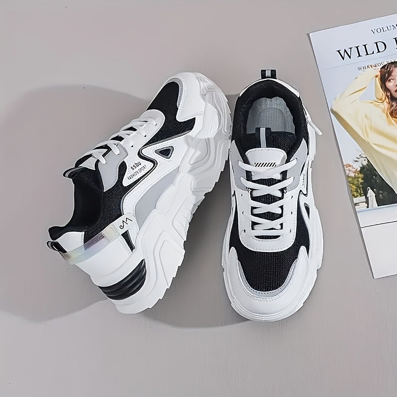 Women's Slip-On Sneakers Chunky Platform Shoes Cushioned Insole Black White