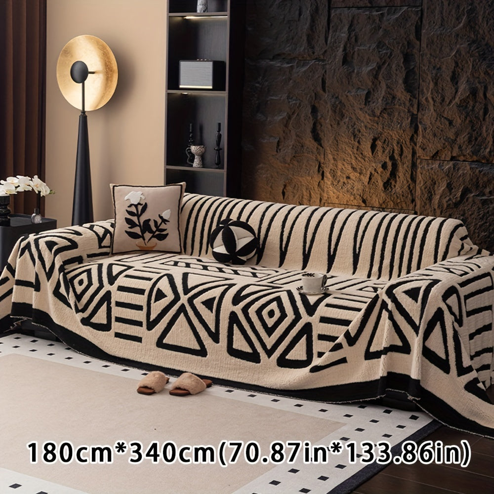 Boho Style Geometric Velveteen Sofa Throw with Machine Washable Cover for Armchair Loveseat and Sofa