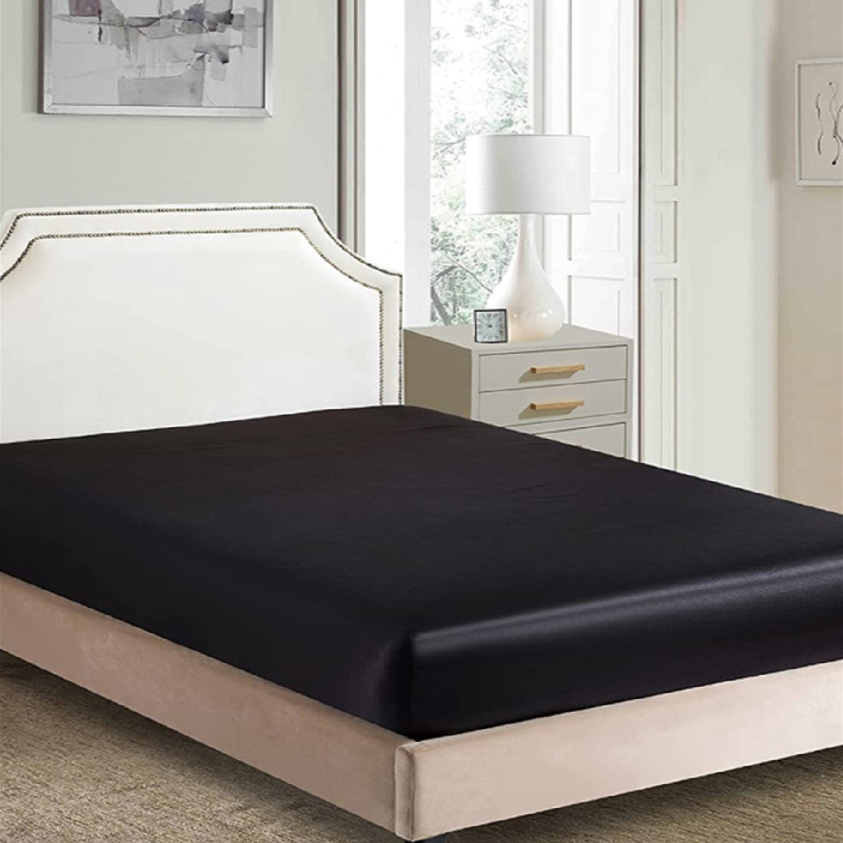 Solid Color Satin Fitted Sheet Bedding for Bedroom and Guest Room