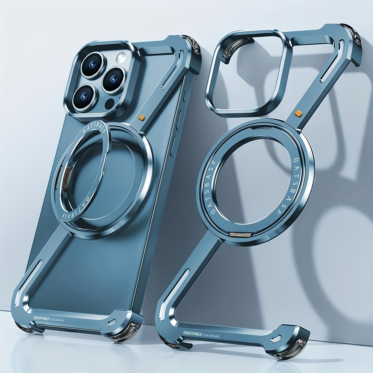 Aviation Aluminum Gold Phone Case for iPhone 13-16 Wireless Charging Magnetic Stand Durable Lightweight