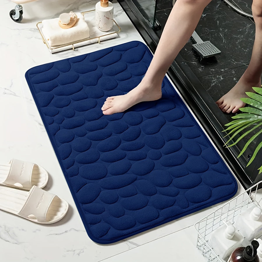 Memory Foam Bath Mat with Ultra-Absorbent Knit Fabric Non-Slip Stone Embossed Design