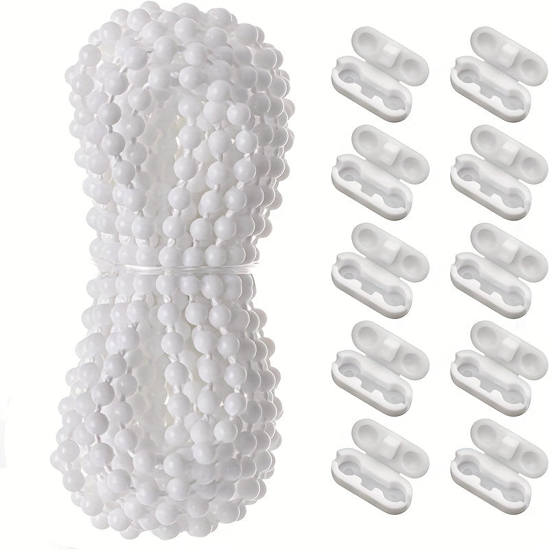 Set of 11 Curtain Bead Chain and Buckle White Pull Beads 6 Meters with Connectors