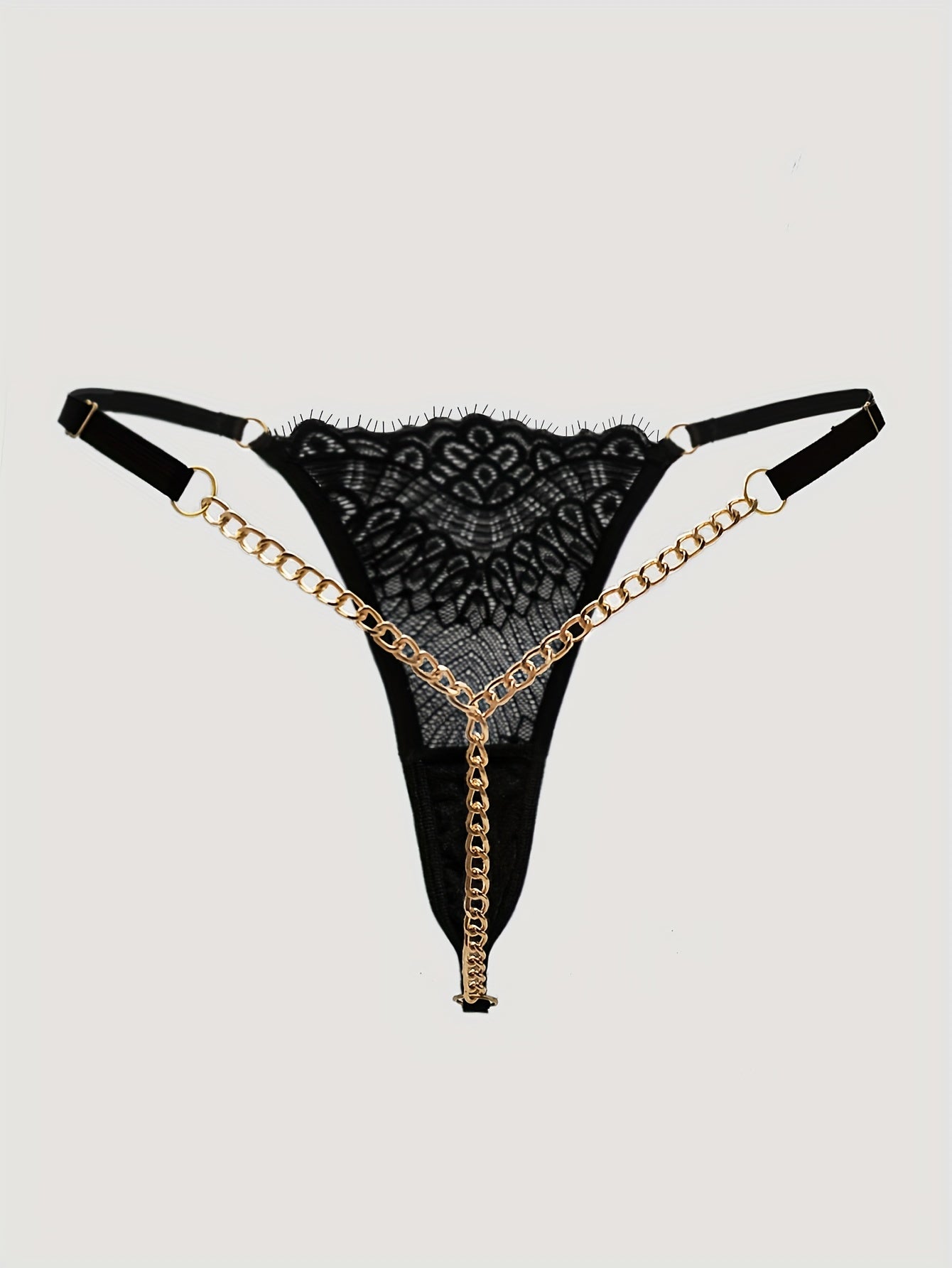 Women's Low-Rise Lace Thongs with Semi-Sheer Fabric and Chain Link Design