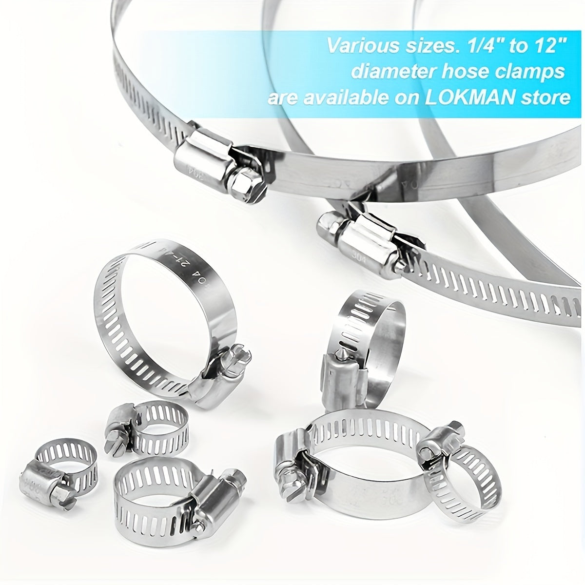 20 Pcs Stainless Steel Hose Clamps Set Adjustable 1/4-1-1/8 Inch for Pipe and Fuel Line