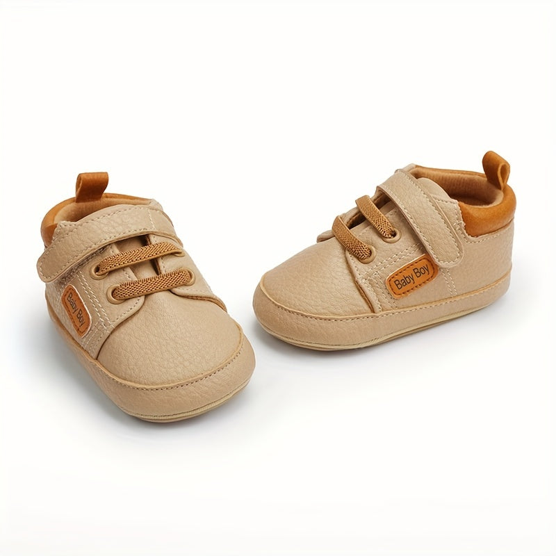 Infant Baby Sneakers Non-Slip Rubber Sole Light Gray PU Upper Blue Accents First Walker Shoes